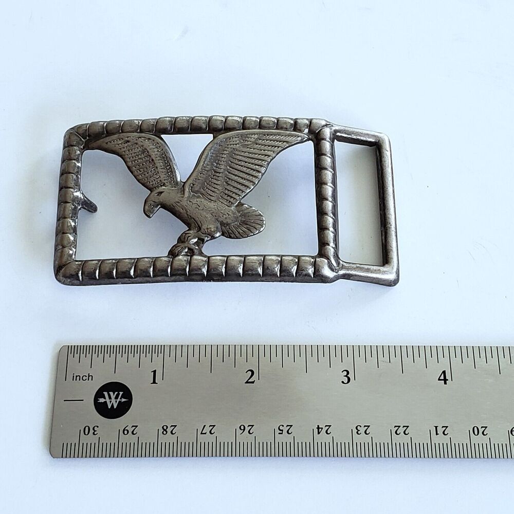 Vintage Eagle Belt Buckle Silvertone Embossed Country Western Rodeo Biker Retro - Picture 9 of 9